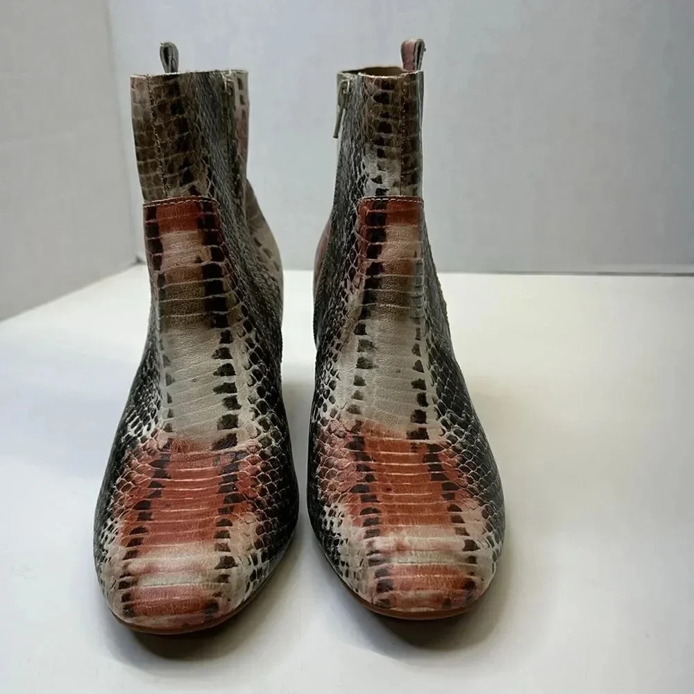 Korks Leland Boots Ankle Booties Leather Heeled Snake Print Brown Tan Size 8.5 - Picture 4 of 11